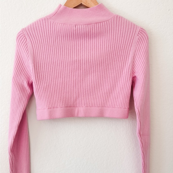 Pink Ribbed Cropped Sweater - Picture 3 of 5